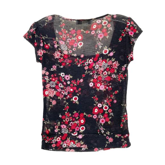 Vintage 90s Black Semi Sheer Floral Shirt Sz S - Picture 4 of 5